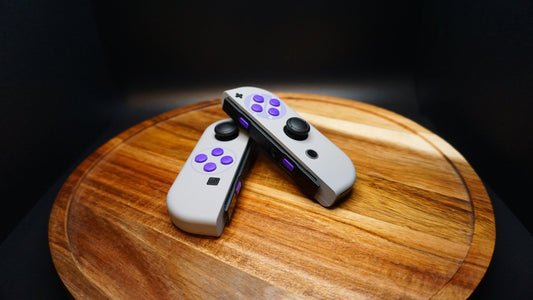 ModifedShells Custom, Custom SNES Purple Nintendo Switch Joycons, Upgraded GuliKit Joystick (Drift Free)